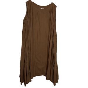 World of Crow Brown Plus Size 1X Sleeveless Side Pleated Lined Midi Dress Cotton